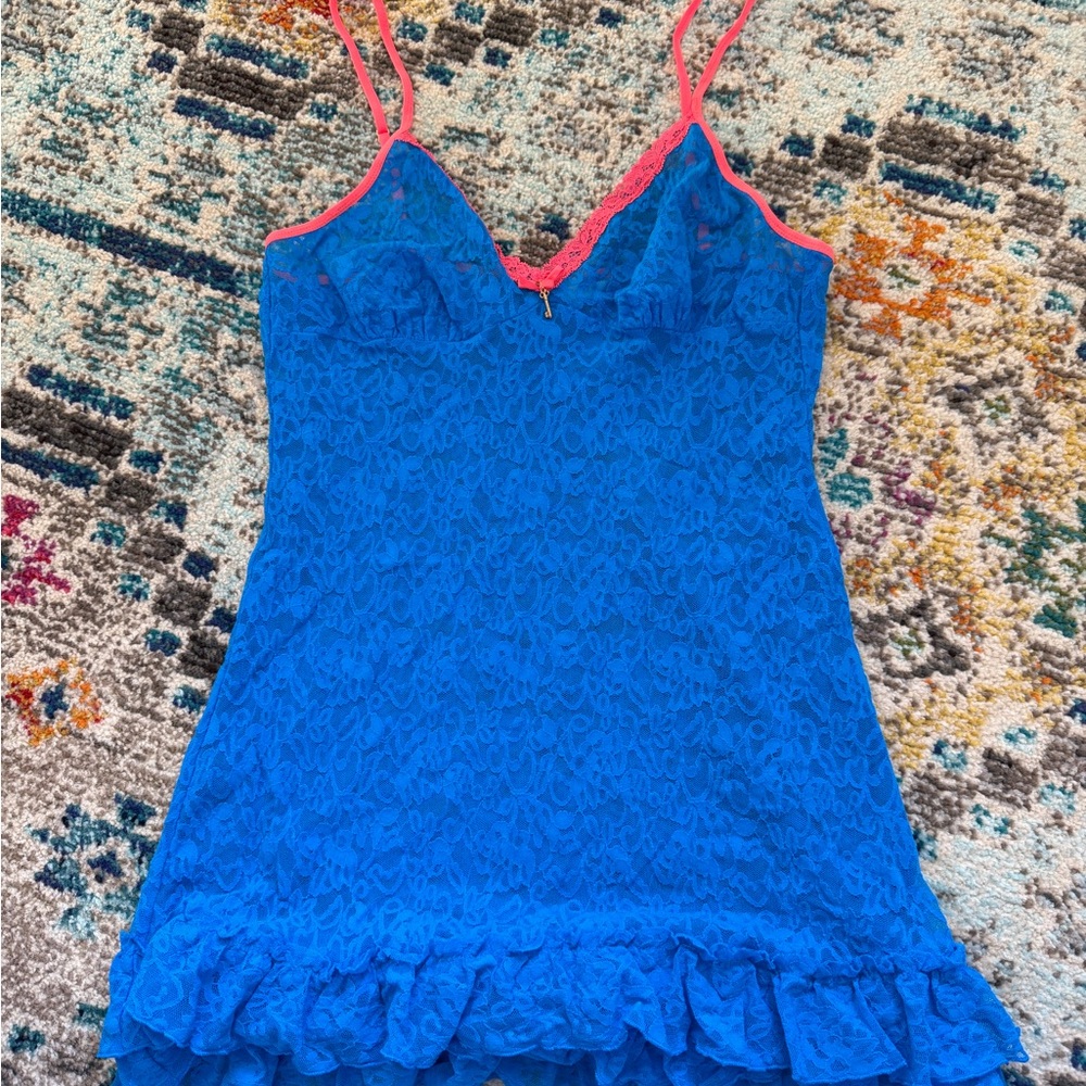 Victoria's secret vintage blue and pink lace slip dress